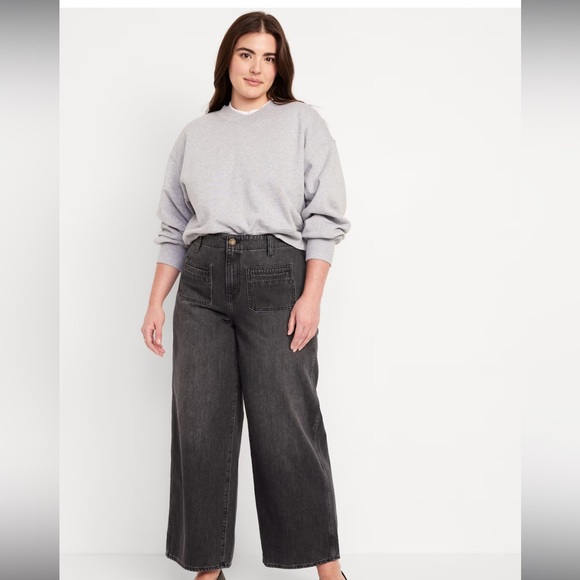 Old Navy Denim - OLD NAVY NWT High-Waisted Baggy Wide-Leg Trouser Jeans in Black Wash Size 14
